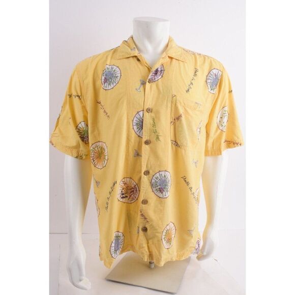 Tommy Bahama Mens Shirt Top Matini Cocktails Size M Yellow Tropical button down - Picture 1 of 6